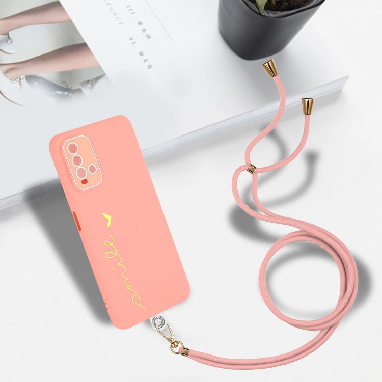 For Xiaomi Redmi 9T Global / 9 Power Gilding Line TPU Phone Case with Strap