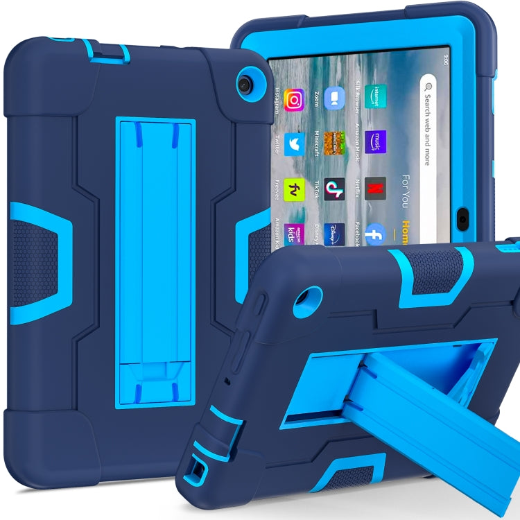 For Amazon Kindle Fire 7 2022 Contrast Color Kickstand Silicone Hard PC Tablet Case
