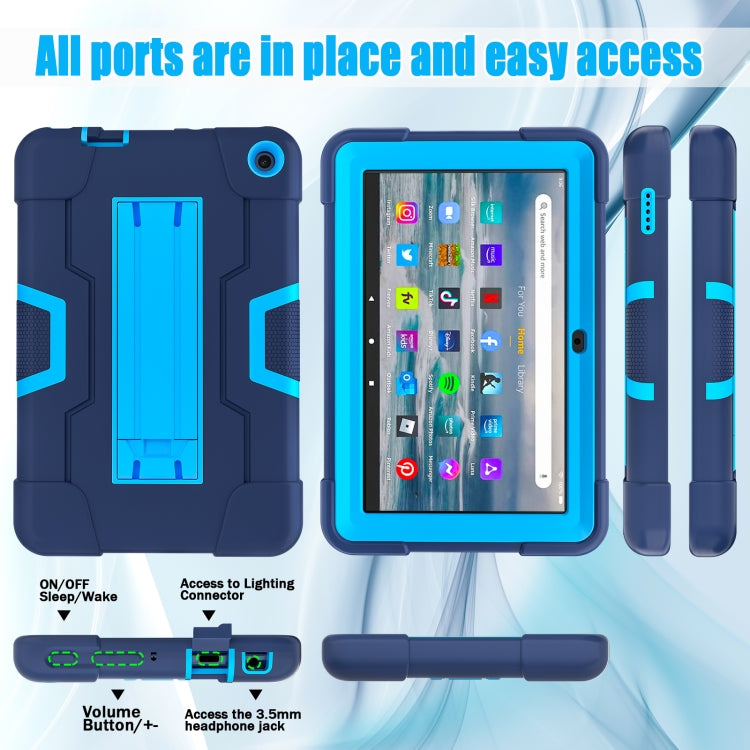 For Amazon Kindle Fire 7 2022 Contrast Color Kickstand Silicone Hard PC Tablet Case