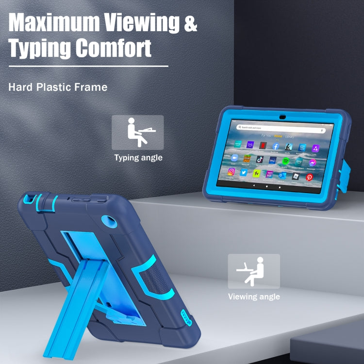 For Amazon Kindle Fire 7 2022 Contrast Color Kickstand Silicone Hard PC Tablet Case