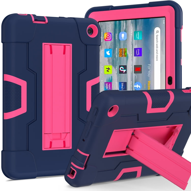 For Amazon Kindle Fire 7 2022 Contrast Color Kickstand Silicone Hard PC Tablet Case