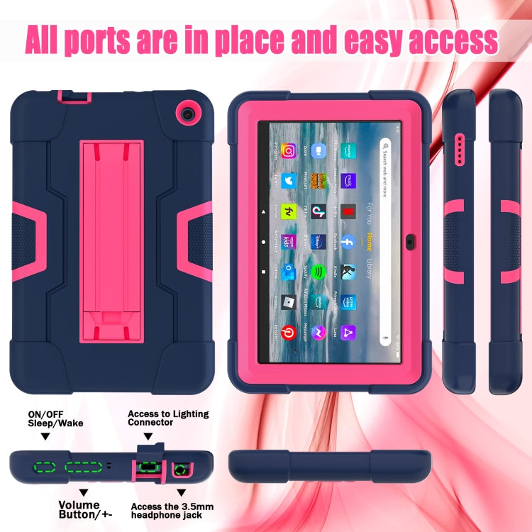 For Amazon Kindle Fire 7 2022 Contrast Color Kickstand Silicone Hard PC Tablet Case