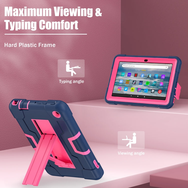 For Amazon Kindle Fire 7 2022 Contrast Color Kickstand Silicone Hard PC Tablet Case