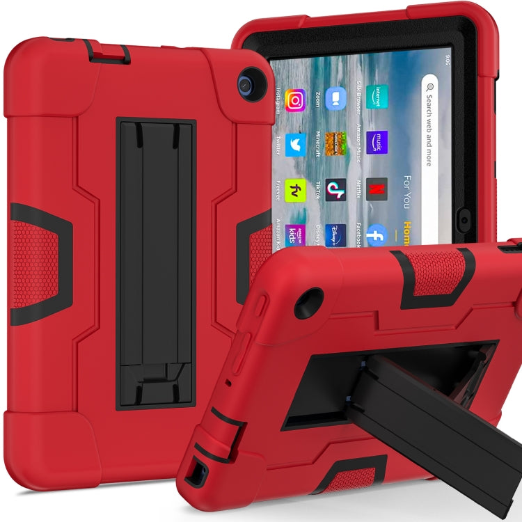 For Amazon Kindle Fire 7 2022 Contrast Color Kickstand Silicone Hard PC Tablet Case