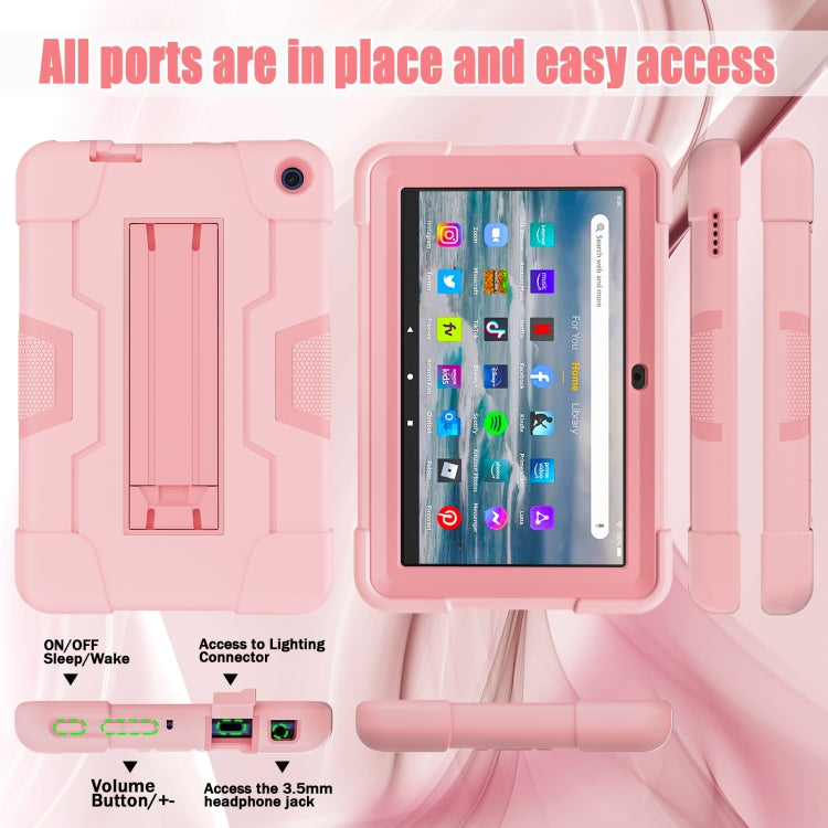 For Amazon Kindle Fire 7 2022 Contrast Color Kickstand Silicone Hard PC Tablet Case