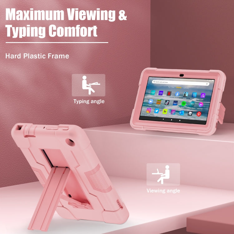 For Amazon Kindle Fire 7 2022 Contrast Color Kickstand Silicone Hard PC Tablet Case
