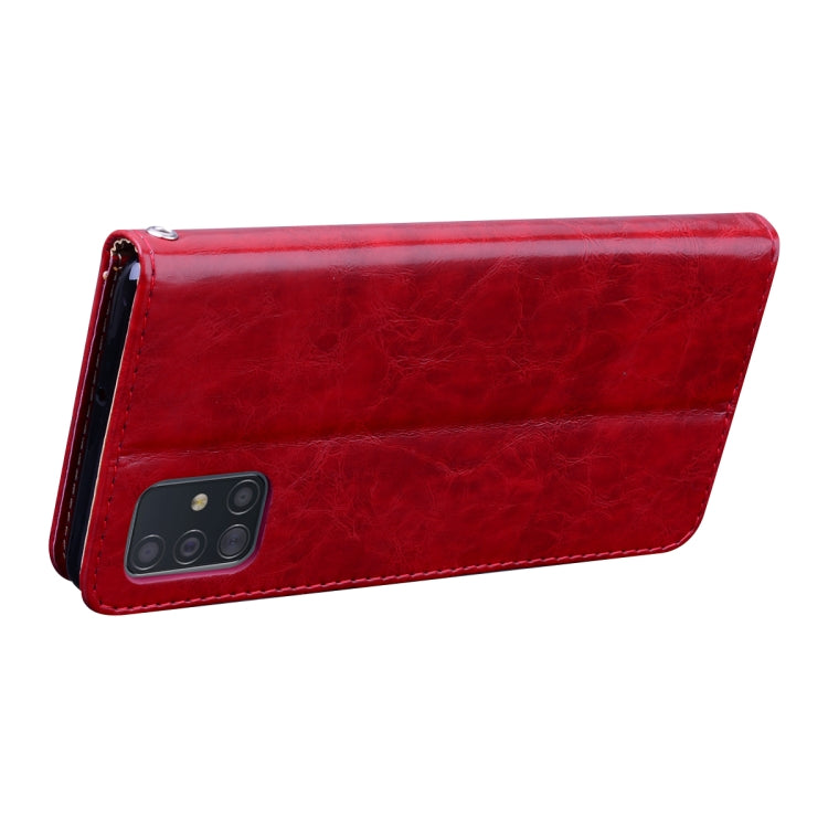 For Galaxy A51 Business Style Oil Wax Texture Horizontal Flip Leather Case, with Holder & Card Slots & Wallet