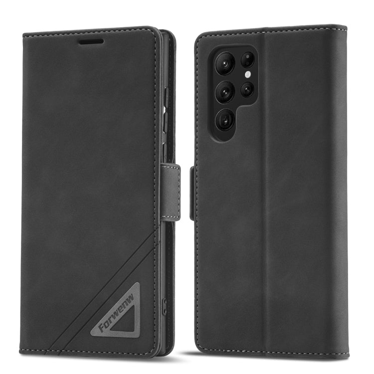 For Samsung Galaxy S22 Ultra 5G Forwenw Dual-side Buckle Leather Phone Case