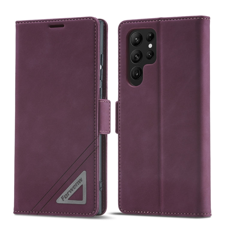 For Samsung Galaxy S22 Ultra 5G Forwenw Dual-side Buckle Leather Phone Case