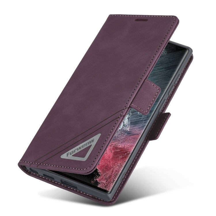 For Samsung Galaxy S22 Ultra 5G Forwenw Dual-side Buckle Leather Phone Case