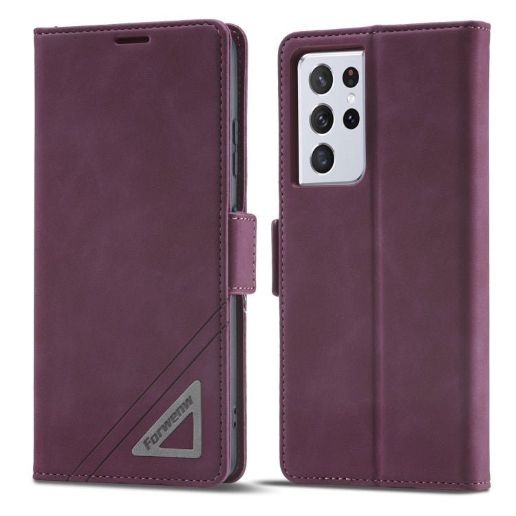 For Samsung Galaxy S21 Ultra 5G Forwenw Dual-side Buckle Leather Phone Case