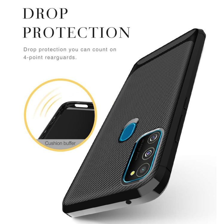 For Galaxy M21 Carbon Fiber Texture Shockproof TPU Protective Case