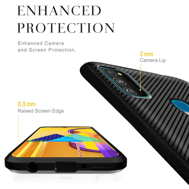 For Galaxy M21 Carbon Fiber Texture Shockproof TPU Protective Case