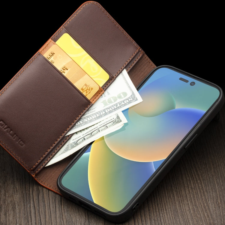 For iPhone 14 Plus QIALINO Business Horizontal Flip PU Phone Case