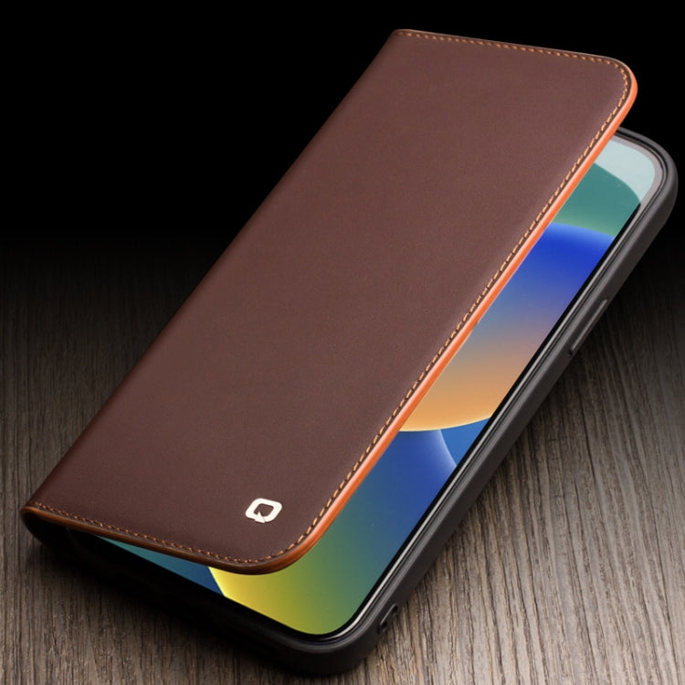 For iPhone 14 Plus QIALINO Business Horizontal Flip PU Phone Case