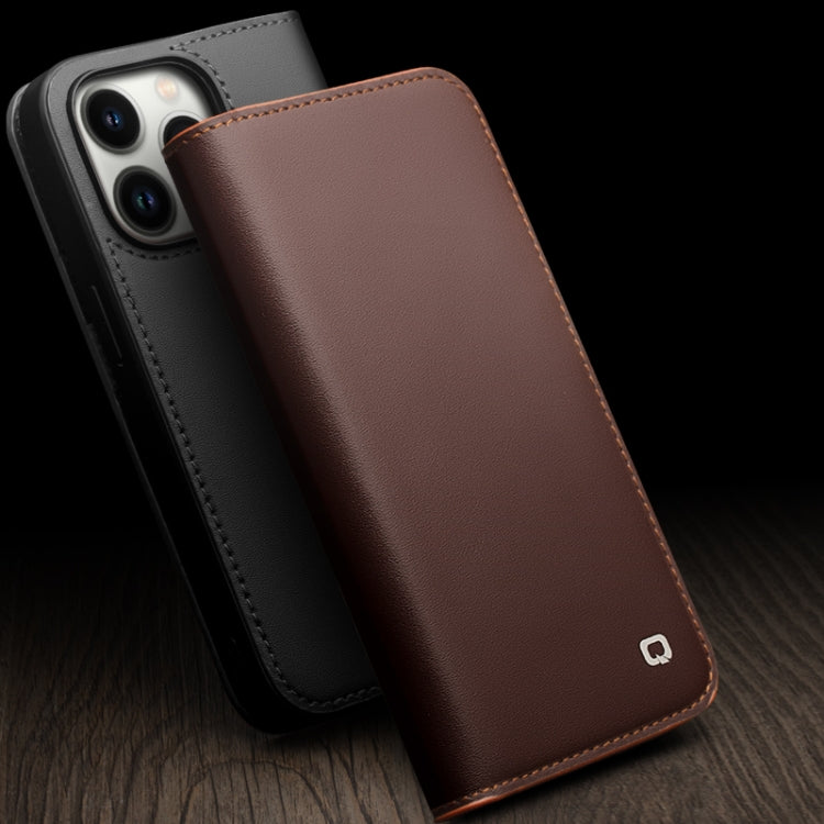 For iPhone 14 Plus QIALINO Business Horizontal Flip PU Phone Case