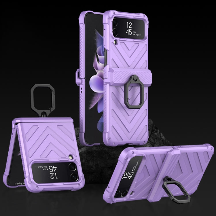 For Samsung Galaxy Z Flip4 GKK Sliding Camshield Magnetic Armor Flip Phone Case with Ring Holder