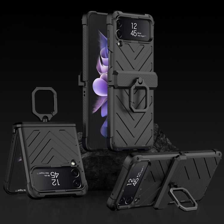 For Samsung Galaxy Z Flip4 GKK Sliding Camshield Magnetic Armor Flip Phone Case with Ring Holder