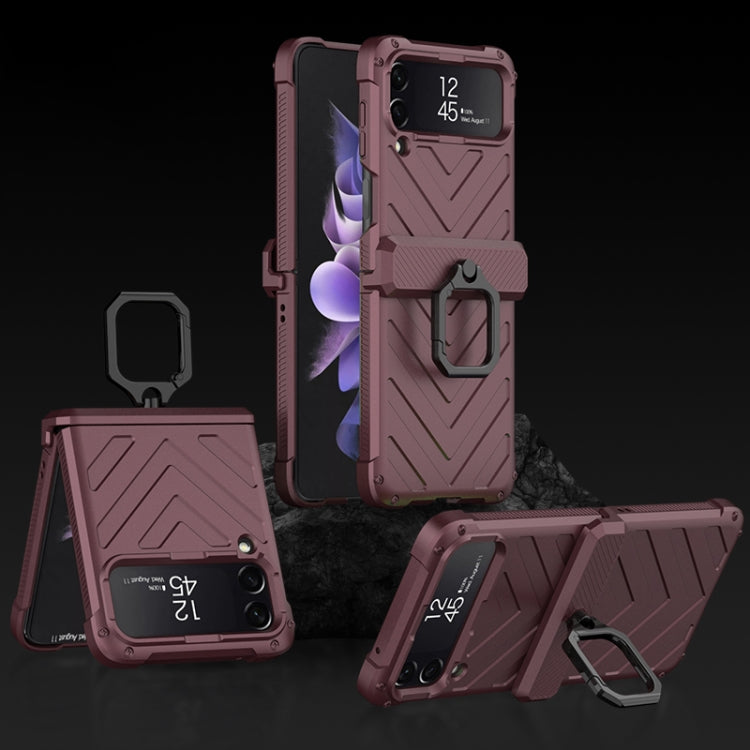 For Samsung Galaxy Z Flip4 GKK Sliding Camshield Magnetic Armor Flip Phone Case with Ring Holder
