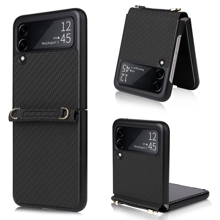 For Samsung Galaxy Z Flip3 5G Straw Mat Texture Lanyard Phone Case