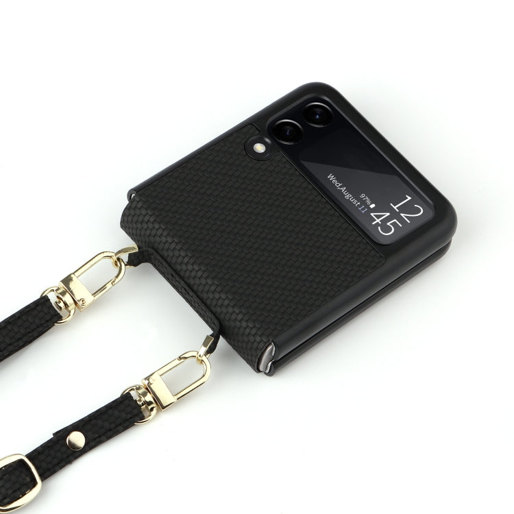 For Samsung Galaxy Z Flip3 5G Straw Mat Texture Lanyard Phone Case