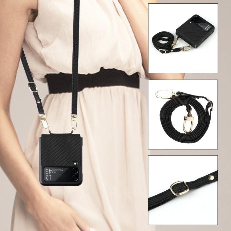 For Samsung Galaxy Z Flip3 5G Straw Mat Texture Lanyard Phone Case