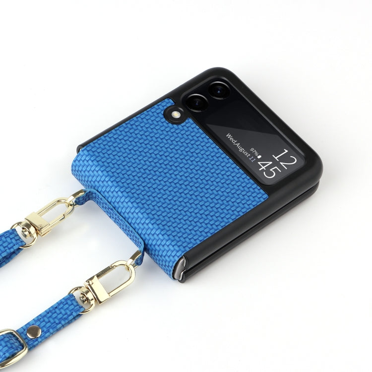For Samsung Galaxy Z Flip3 5G Straw Mat Texture Lanyard Phone Case