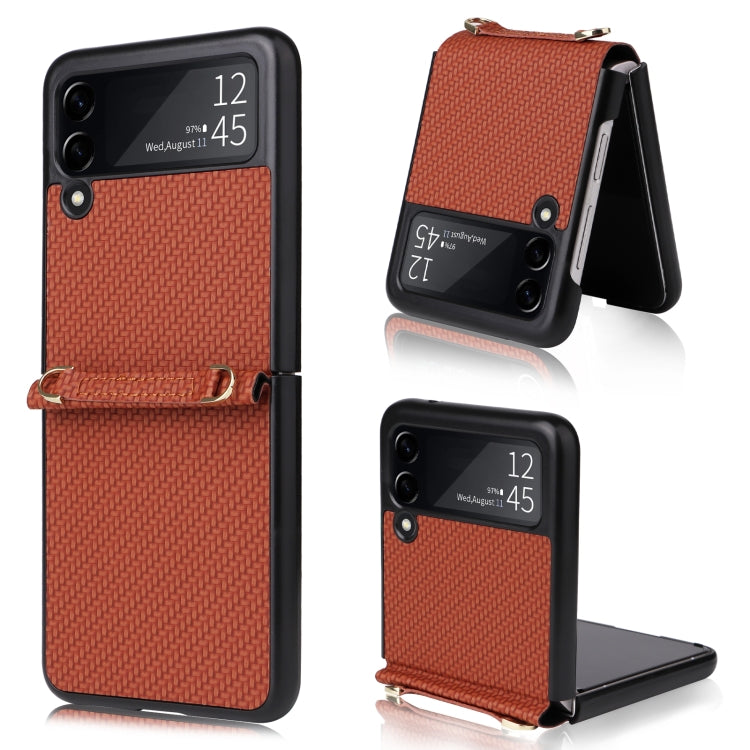 For Samsung Galaxy Z Flip3 5G Straw Mat Texture Lanyard Phone Case