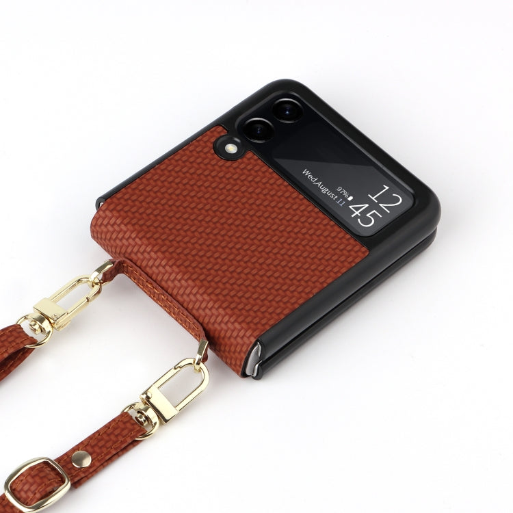 For Samsung Galaxy Z Flip3 5G Straw Mat Texture Lanyard Phone Case