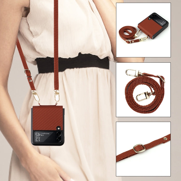 For Samsung Galaxy Z Flip3 5G Straw Mat Texture Lanyard Phone Case