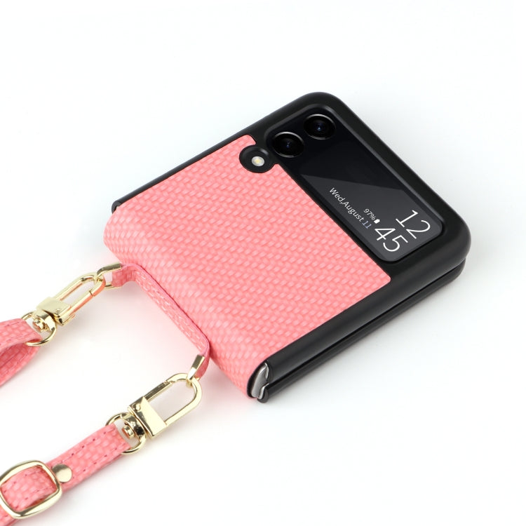 For Samsung Galaxy Z Flip3 5G Straw Mat Texture Lanyard Phone Case