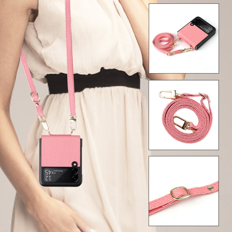 For Samsung Galaxy Z Flip3 5G Straw Mat Texture Lanyard Phone Case