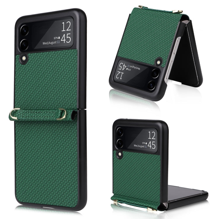 For Samsung Galaxy Z Flip3 5G Straw Mat Texture Lanyard Phone Case