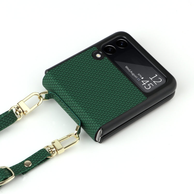 For Samsung Galaxy Z Flip3 5G Straw Mat Texture Lanyard Phone Case