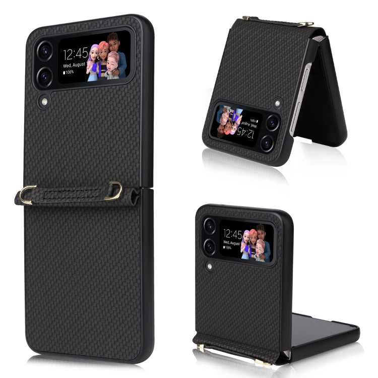 For Samsung Galaxy Z Flip4 5G Straw Mat Texture Lanyard Phone Case