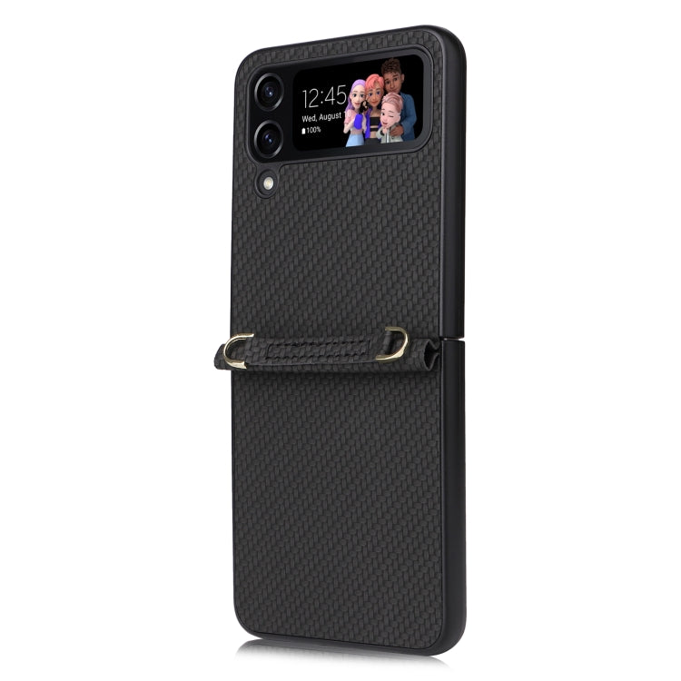 For Samsung Galaxy Z Flip4 5G Straw Mat Texture Lanyard Phone Case
