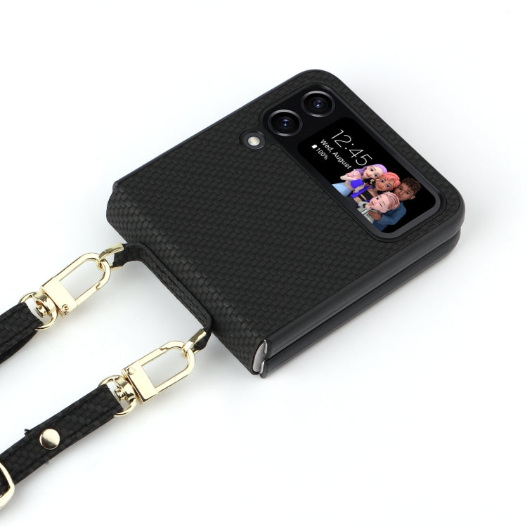 For Samsung Galaxy Z Flip4 5G Straw Mat Texture Lanyard Phone Case