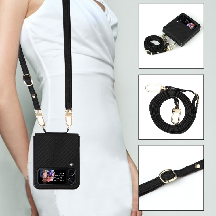 For Samsung Galaxy Z Flip4 5G Straw Mat Texture Lanyard Phone Case