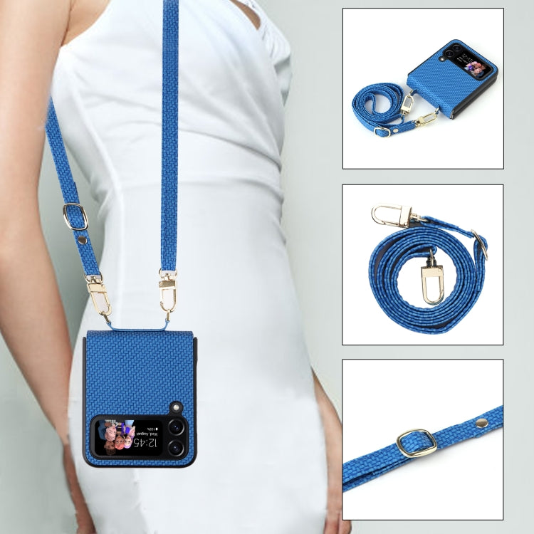 For Samsung Galaxy Z Flip4 5G Straw Mat Texture Lanyard Phone Case