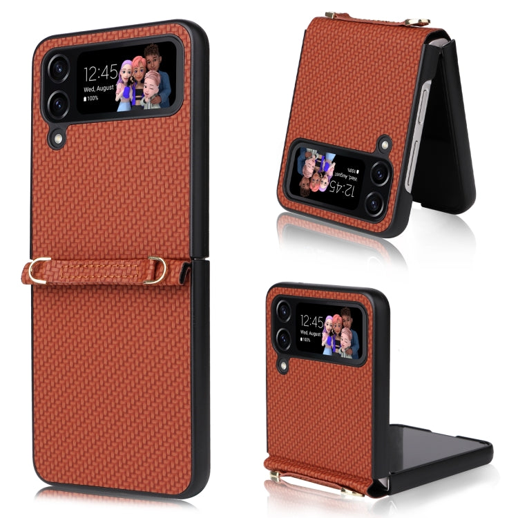 For Samsung Galaxy Z Flip4 5G Straw Mat Texture Lanyard Phone Case