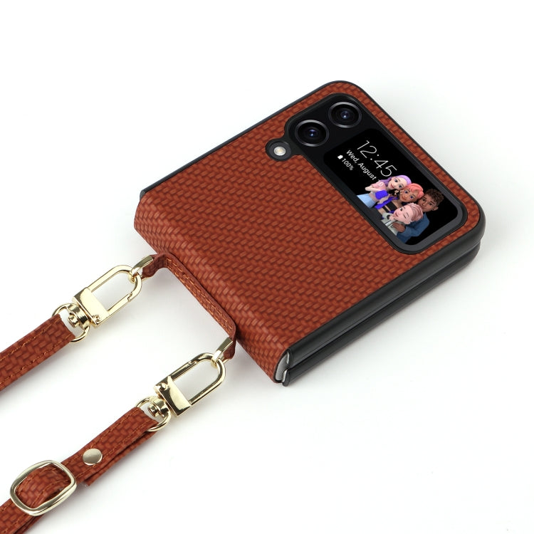 For Samsung Galaxy Z Flip4 5G Straw Mat Texture Lanyard Phone Case