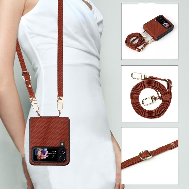 For Samsung Galaxy Z Flip4 5G Straw Mat Texture Lanyard Phone Case
