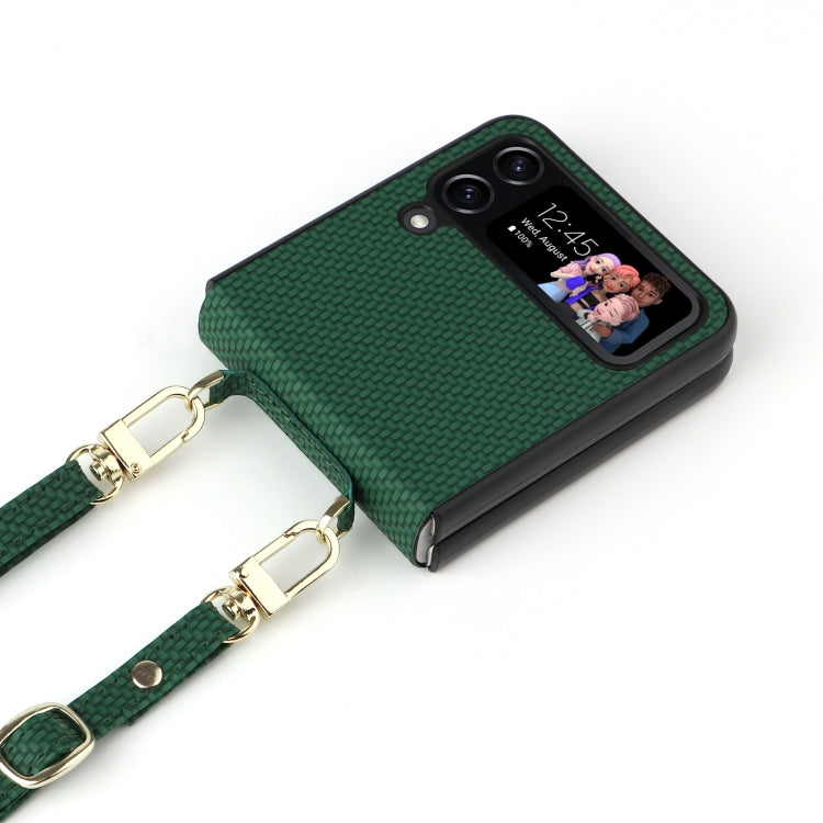For Samsung Galaxy Z Flip4 5G Straw Mat Texture Lanyard Phone Case