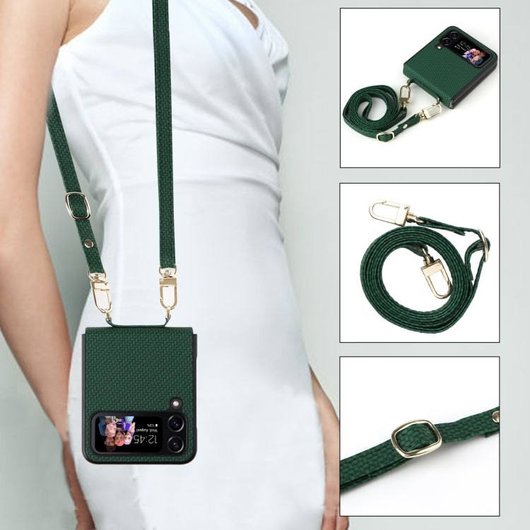 For Samsung Galaxy Z Flip4 5G Straw Mat Texture Lanyard Phone Case