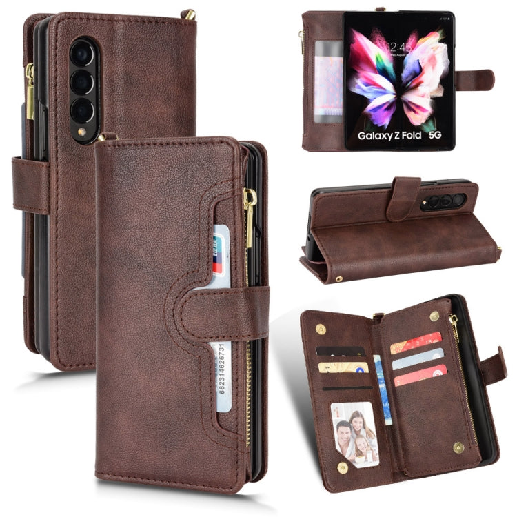 For Samsung Galaxy Z Fold4 5G Litchi Texture Zipper Leather Phone Case