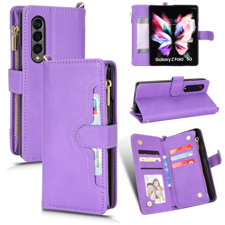 For Samsung Galaxy Z Fold4 5G Litchi Texture Zipper Leather Phone Case
