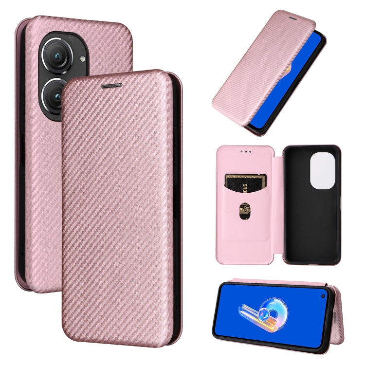 For Asus Zenfone 9 Carbon Fiber Texture Flip Leather Phone Case