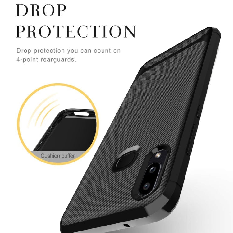For Huawei Y6 Pro (2019) / Y6 Prime (2019) with Fingerprint Hole Carbon Fiber Texture Shockproof TPU Protective Case