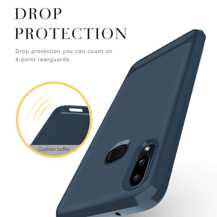 For Huawei Y6 Pro (2019) / Y6 Prime (2019) with Fingerprint Hole Carbon Fiber Texture Shockproof TPU Protective Case