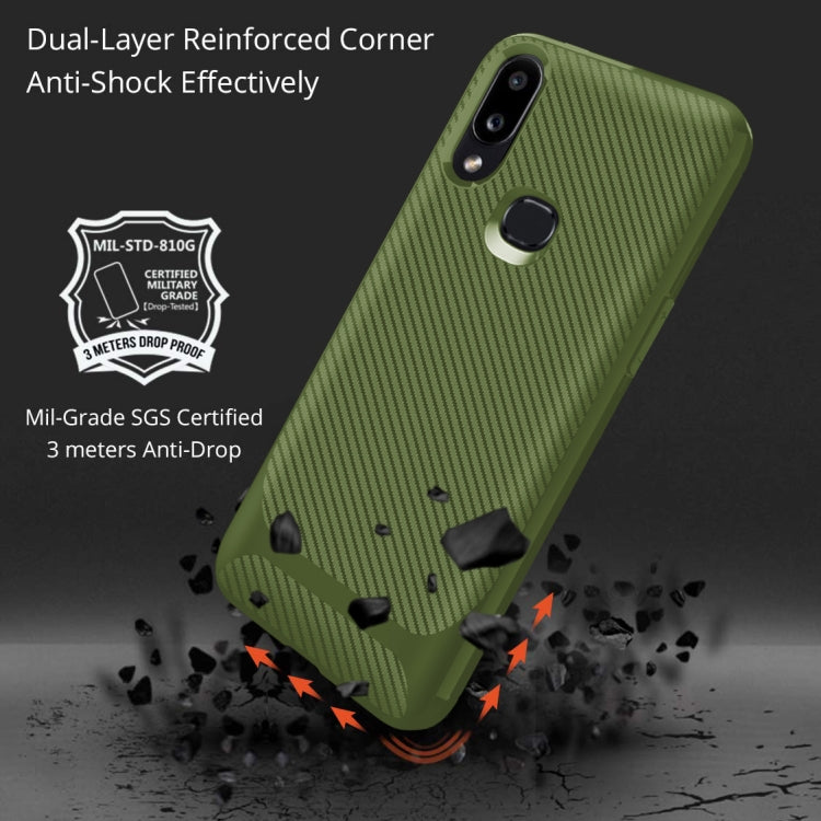 For Huawei Y7 Pro (2019) / Y7 Prime (2019) with Fingerprint Hole Carbon Fiber Texture Shockproof TPU Protective Case